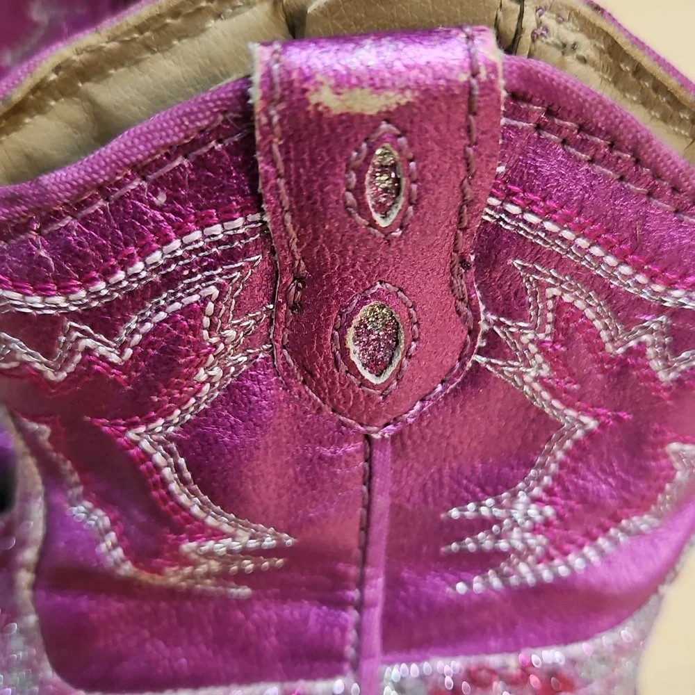 Roper Pink Sparkle Floral Zipper Infant Cowboy Boots W Rubber Soles Sz. 3 - Picture 7 of 9